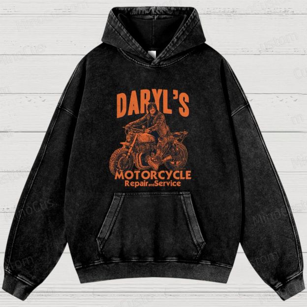 The Walking Dead: Daryl's Motorcycle Retro Post-Apocalyptic Graphic Washed Vintage Hoodie