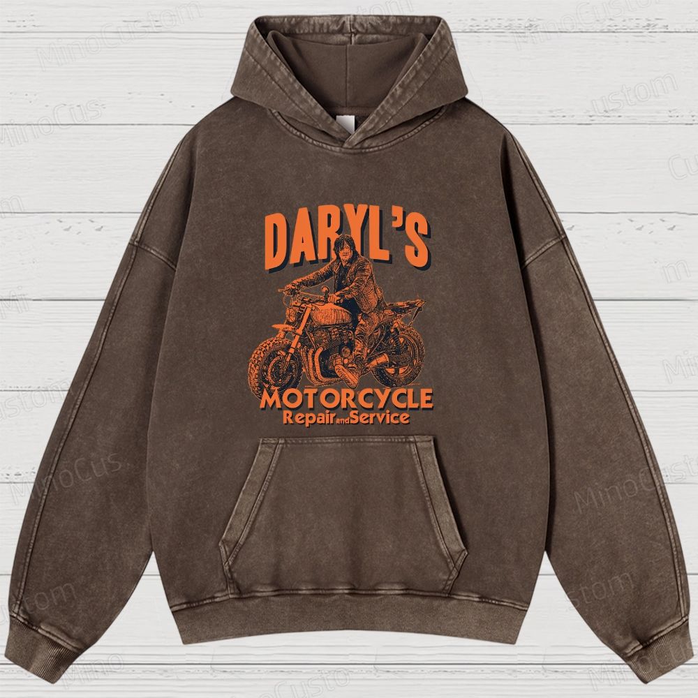 The Walking Dead: Daryl's Motorcycle Retro Post-Apocalyptic Graphic Washed Vintage Hoodie