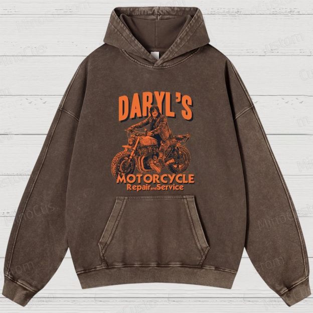 The Walking Dead: Daryl's Motorcycle Retro Post-Apocalyptic Graphic Washed Vintage Hoodie
