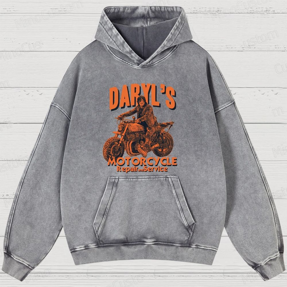 The Walking Dead: Daryl's Motorcycle Retro Post-Apocalyptic Graphic Washed Vintage Hoodie