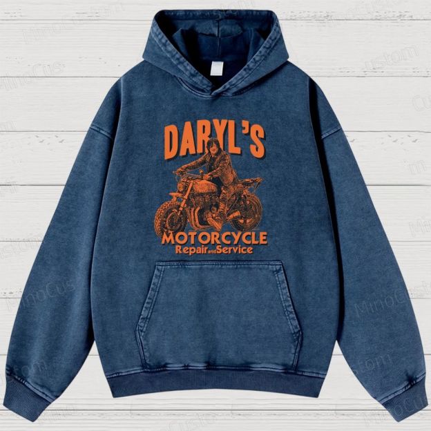 The Walking Dead: Daryl's Motorcycle Retro Post-Apocalyptic Graphic Washed Vintage Hoodie