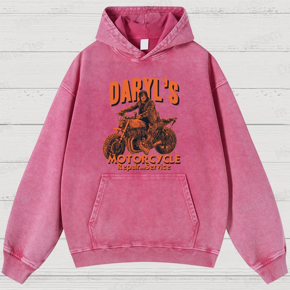 The Walking Dead: Daryl's Motorcycle Retro Post-Apocalyptic Graphic Washed Vintage Hoodie