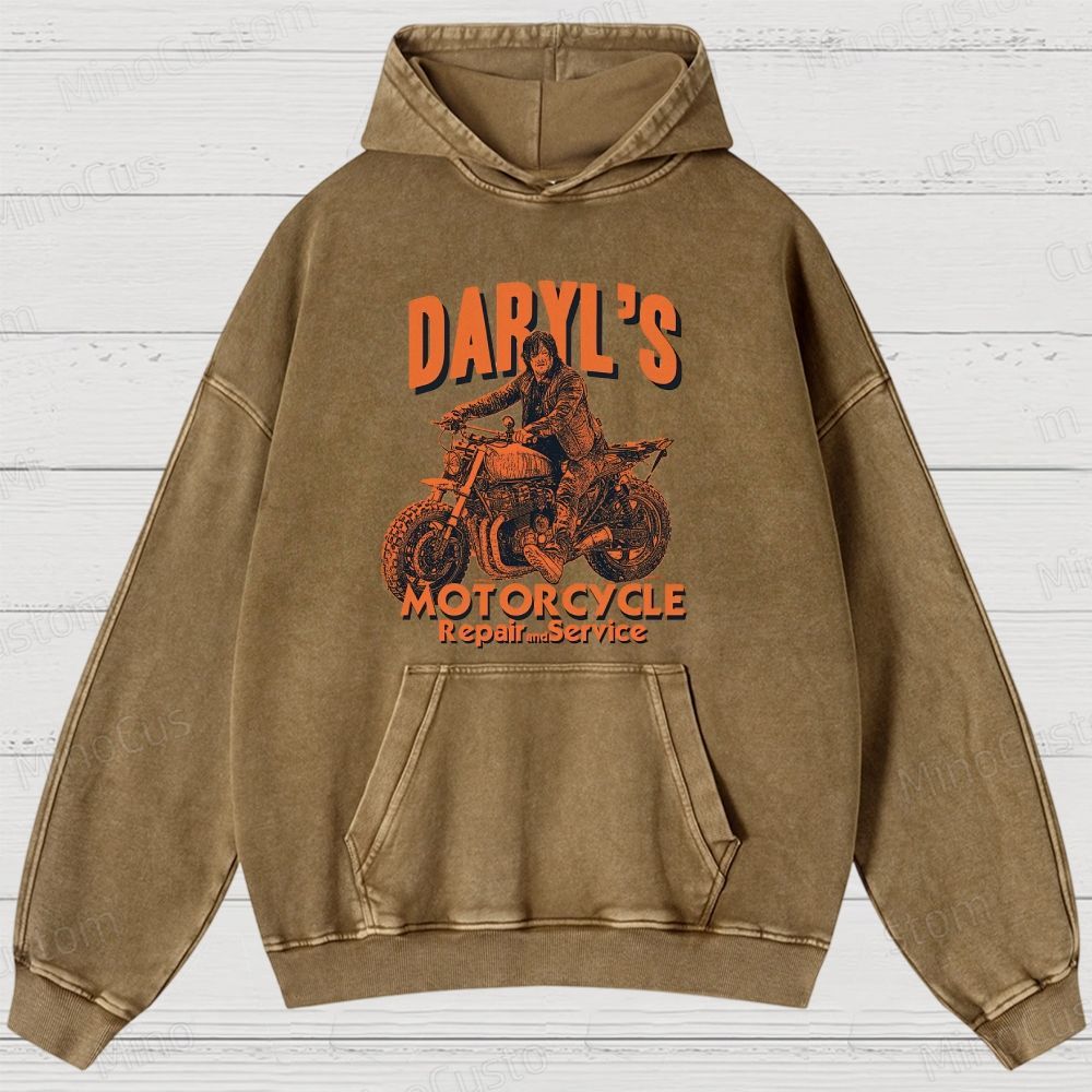 The Walking Dead: Daryl's Motorcycle Retro Post-Apocalyptic Graphic Washed Vintage Hoodie