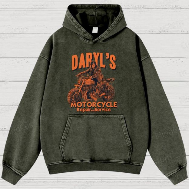 The Walking Dead: Daryl's Motorcycle Retro Post-Apocalyptic Graphic Washed Vintage Hoodie