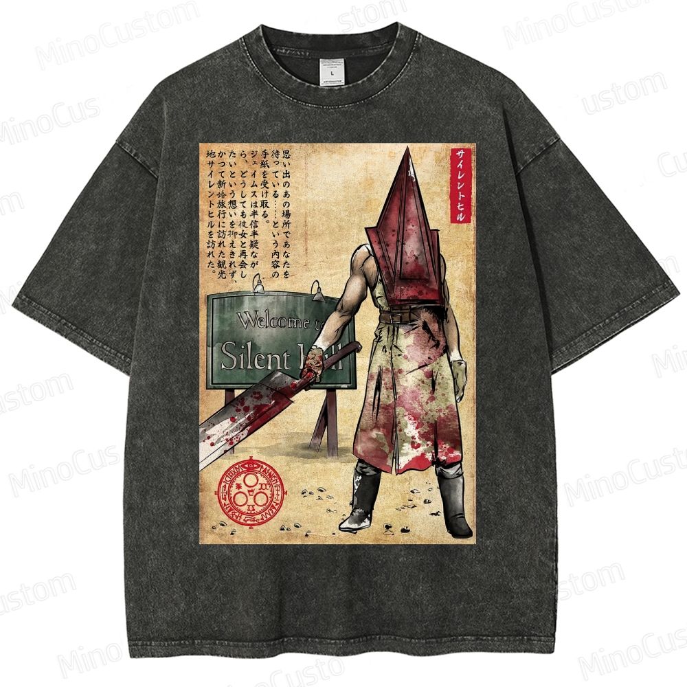 Pyramid Head woodblock Washed T-Shirt