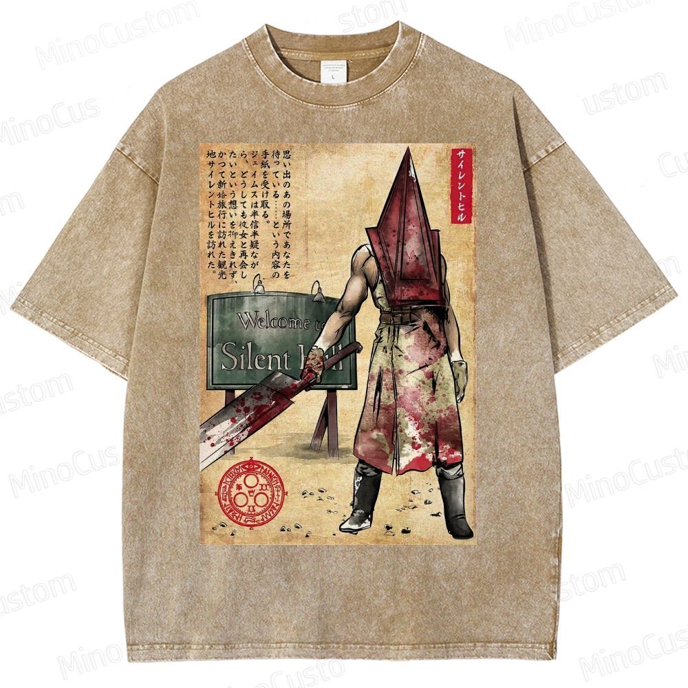 Pyramid Head woodblock Washed T-Shirt