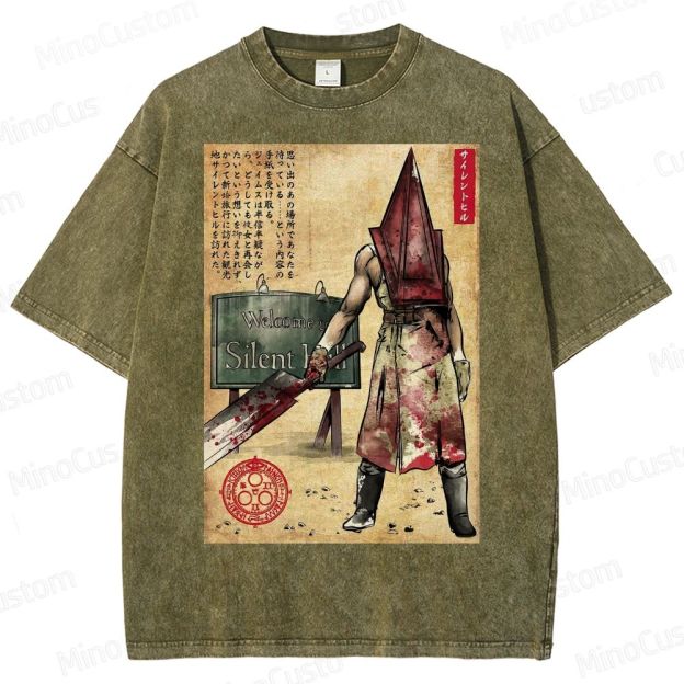 Pyramid Head woodblock Washed T-Shirt