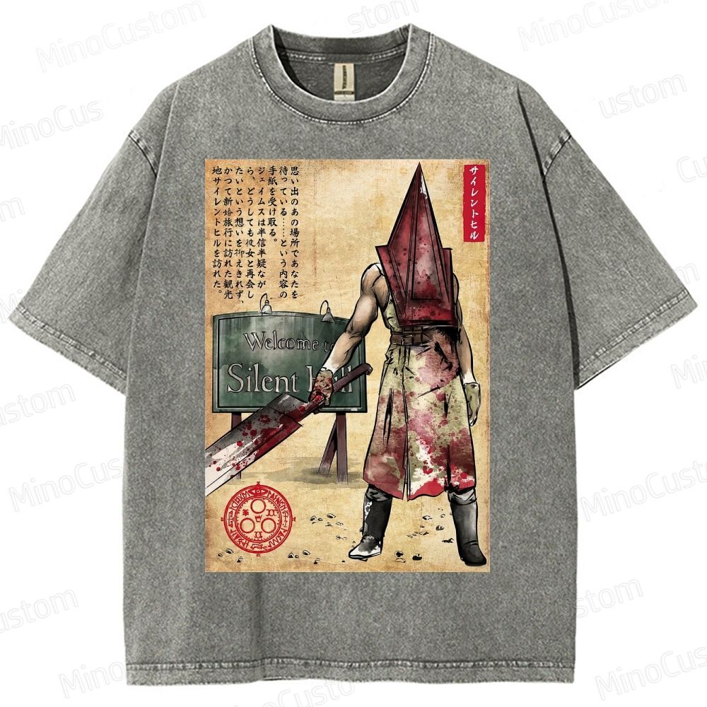 Pyramid Head woodblock Washed T-Shirt