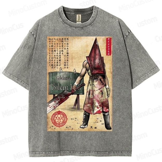 Pyramid Head woodblock Washed T-Shirt