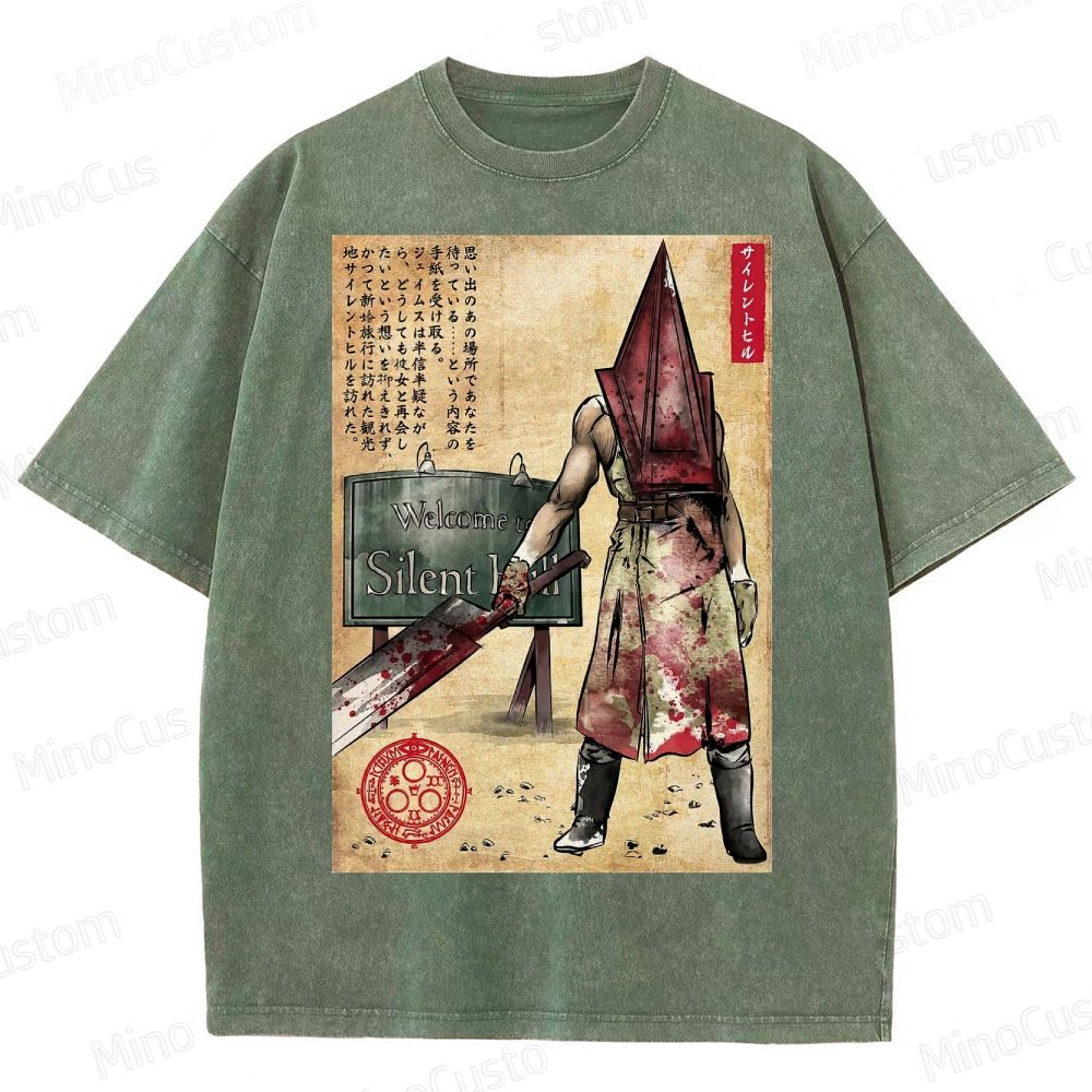 Pyramid Head woodblock Washed T-Shirt