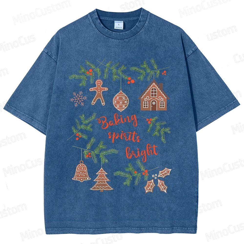 Baking Spirits Bright Retro Christmas Festive Graphic Washed Vintage T-Shirt