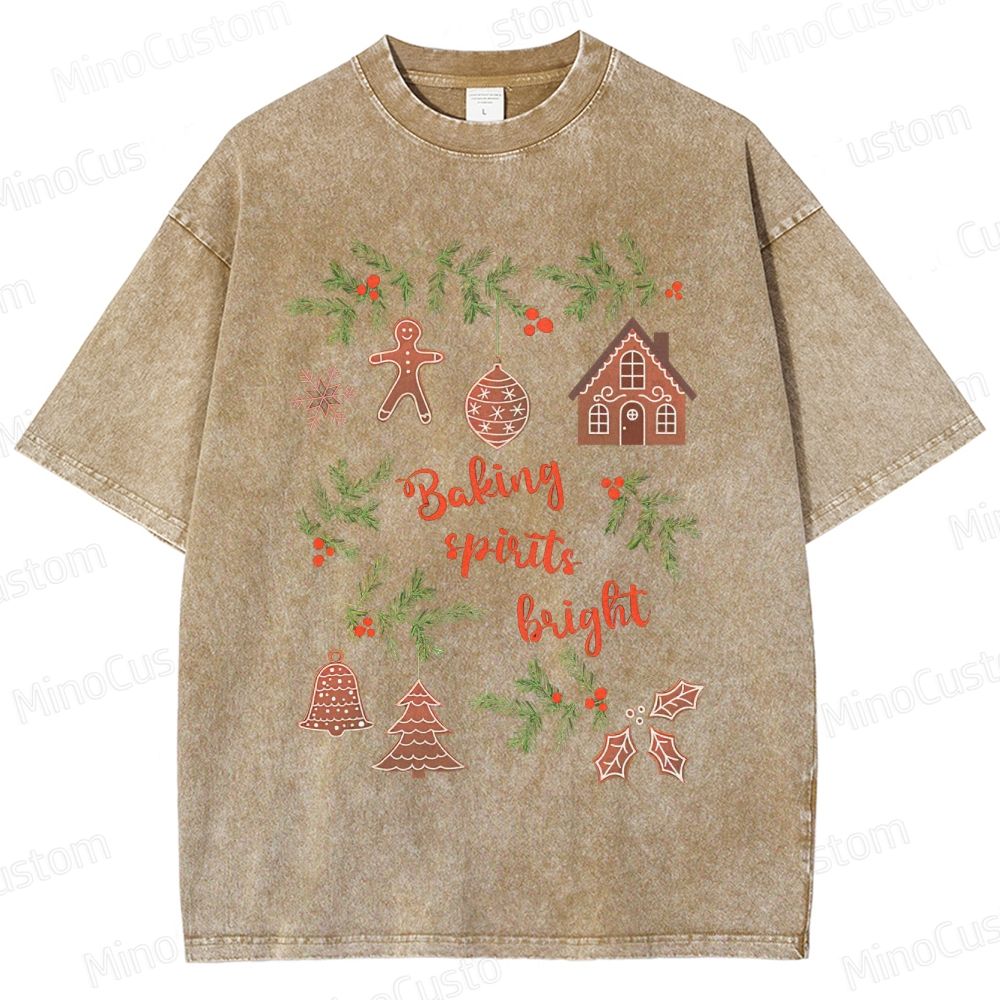 Baking Spirits Bright Retro Christmas Festive Graphic Washed Vintage T-Shirt