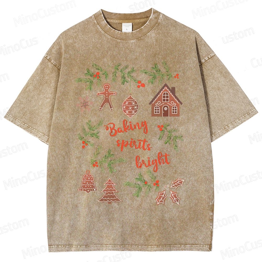 Baking Spirits Bright Retro Christmas Festive Graphic Washed Vintage T-Shirt