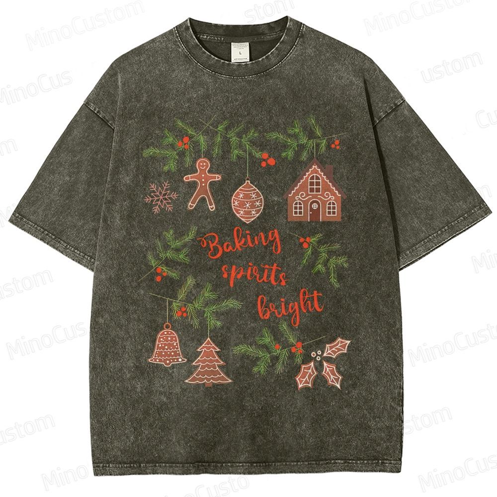 Baking Spirits Bright Retro Christmas Festive Graphic Washed Vintage T-Shirt