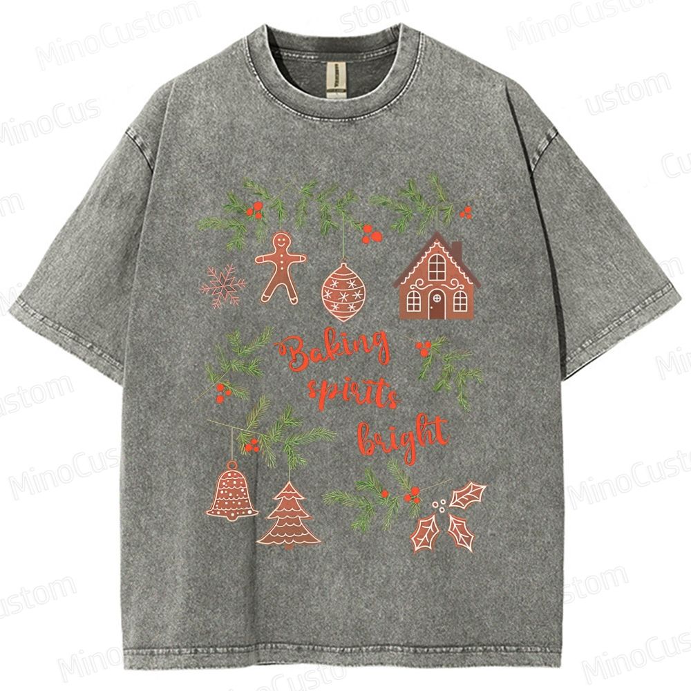 Baking Spirits Bright Retro Christmas Festive Graphic Washed Vintage T-Shirt
