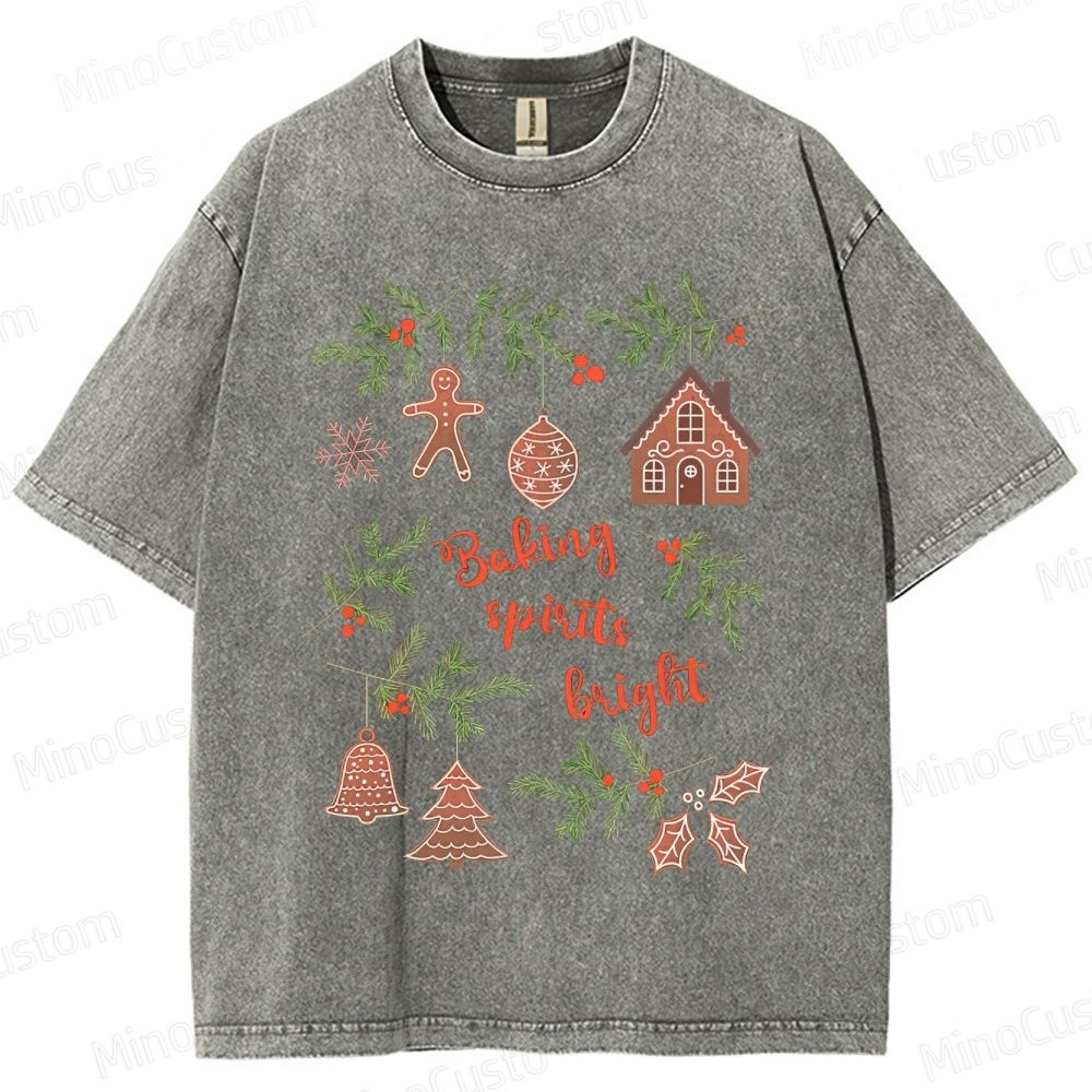 Baking Spirits Bright Retro Christmas Festive Graphic Washed Vintage T-Shirt