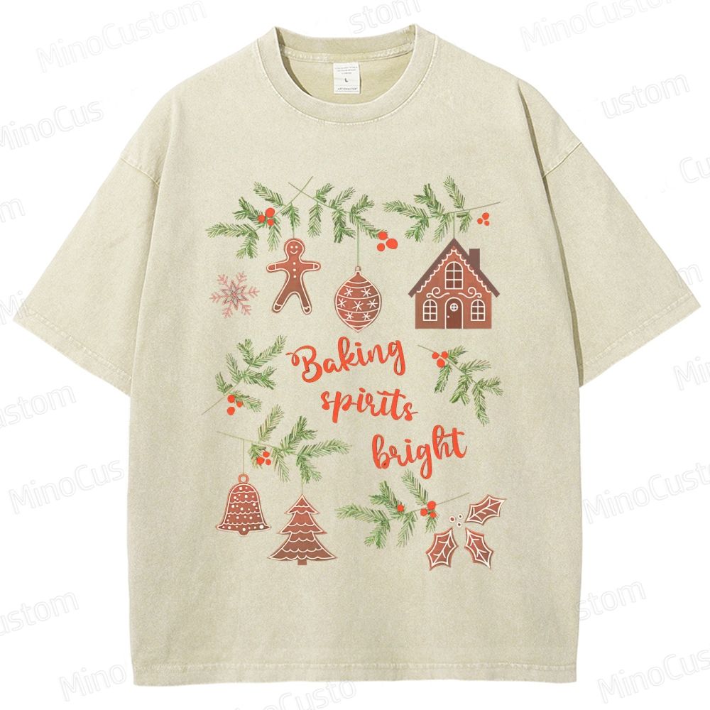 Baking Spirits Bright Retro Christmas Festive Graphic Washed Vintage T-Shirt