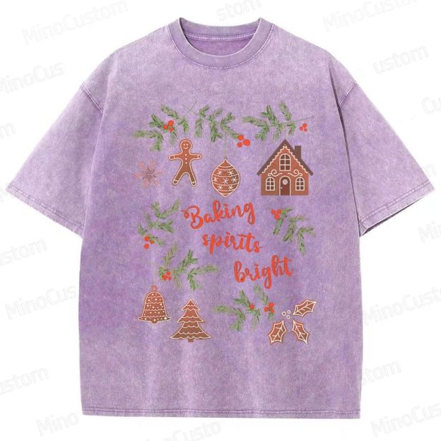 Baking Spirits Bright Retro Christmas Festive Graphic Washed Vintage T-Shirt