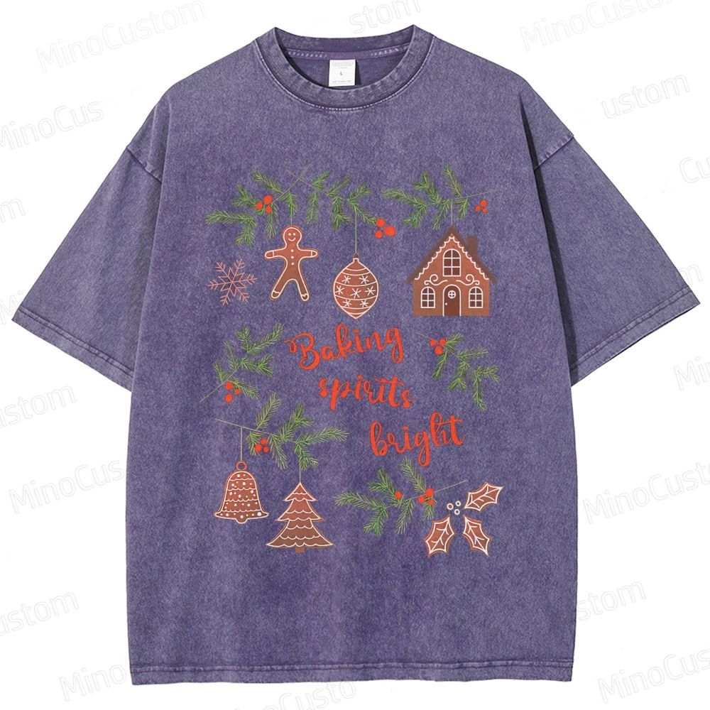 Baking Spirits Bright Retro Christmas Festive Graphic Washed Vintage T-Shirt