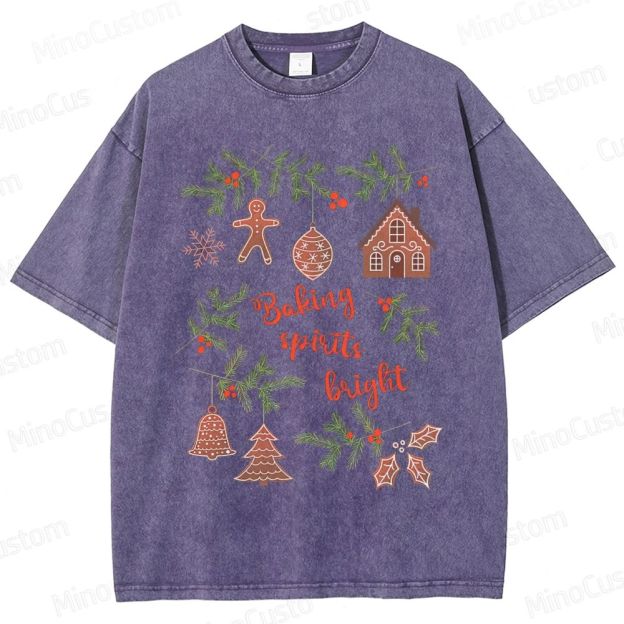Baking Spirits Bright Retro Christmas Festive Graphic Washed Vintage T-Shirt