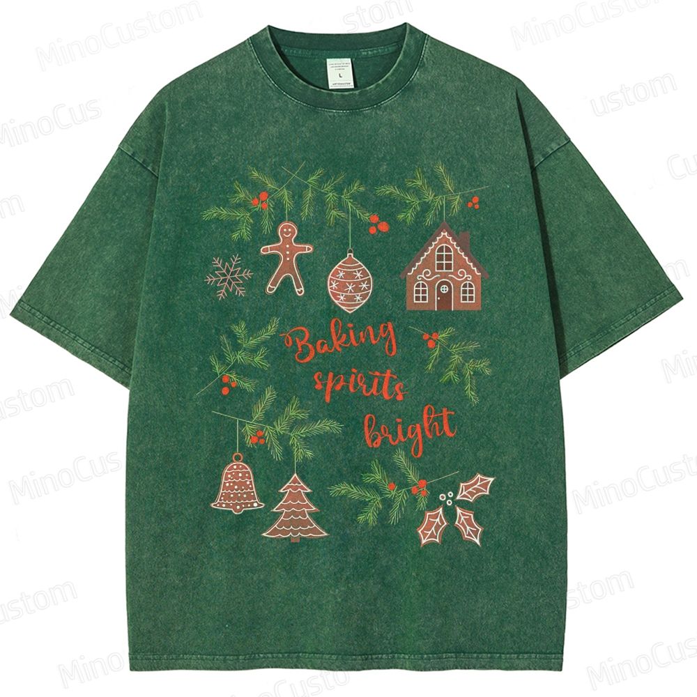 Baking Spirits Bright Retro Christmas Festive Graphic Washed Vintage T-Shirt