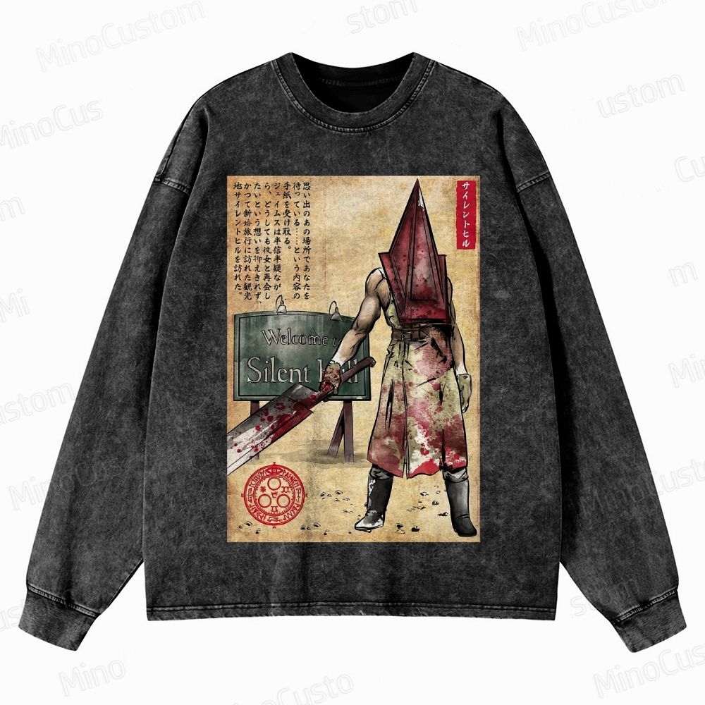 Pyramid Head woodblock Crewneck Washed Sweatshirt