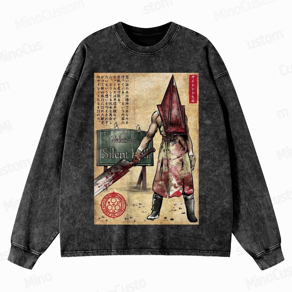 Pyramid Head woodblock Crewneck Washed Sweatshirt