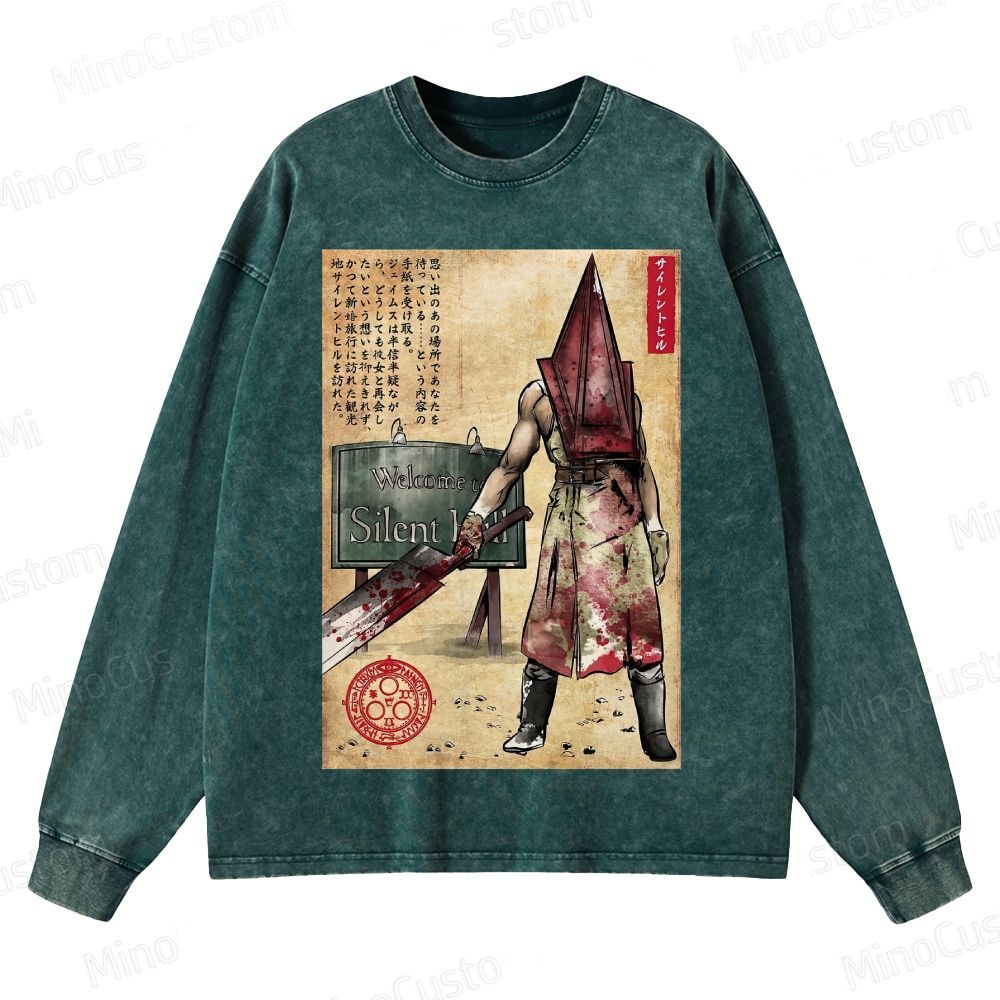 Pyramid Head woodblock Crewneck Washed Sweatshirt