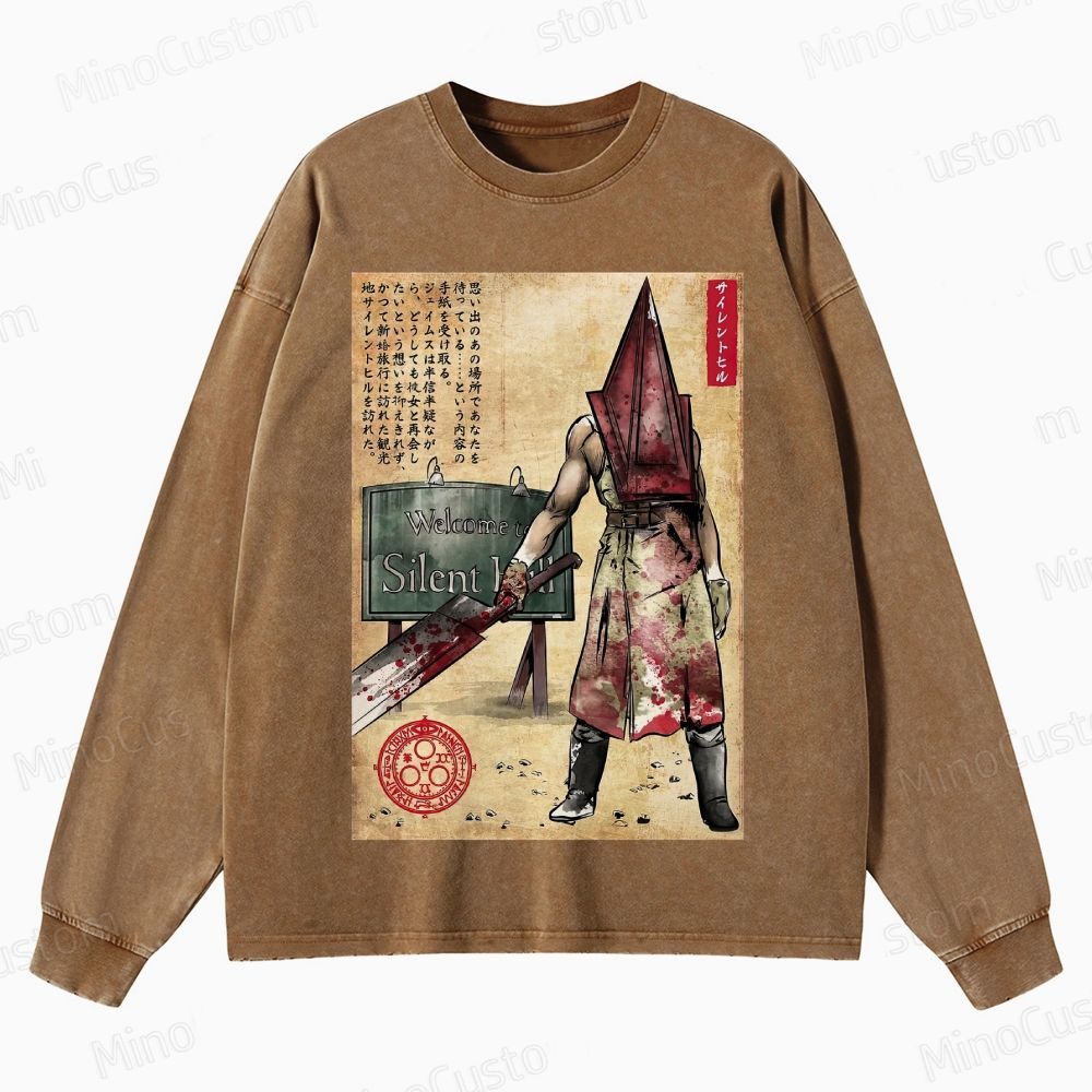 Pyramid Head woodblock Crewneck Washed Sweatshirt