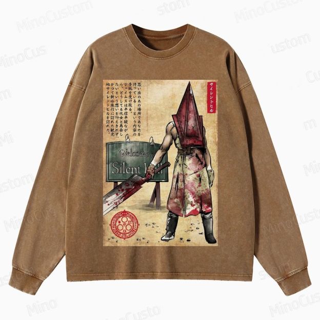Pyramid Head woodblock Crewneck Washed Sweatshirt