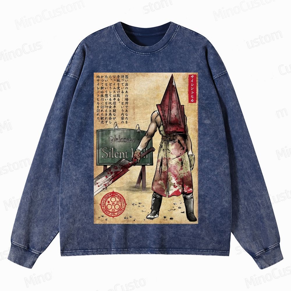 Pyramid Head woodblock Crewneck Washed Sweatshirt