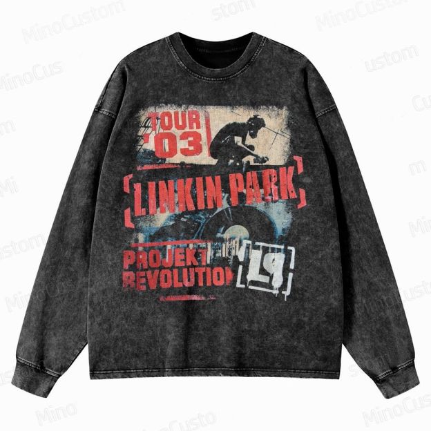 Vintage Style Linkin Park Projekt Crewneck Washed Sweatshirt 