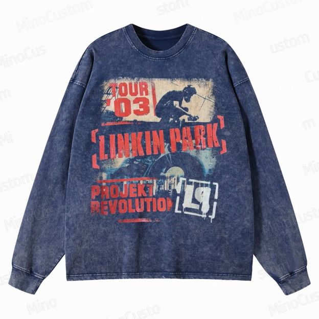Vintage Style Linkin Park Projekt Crewneck Washed Sweatshirt 