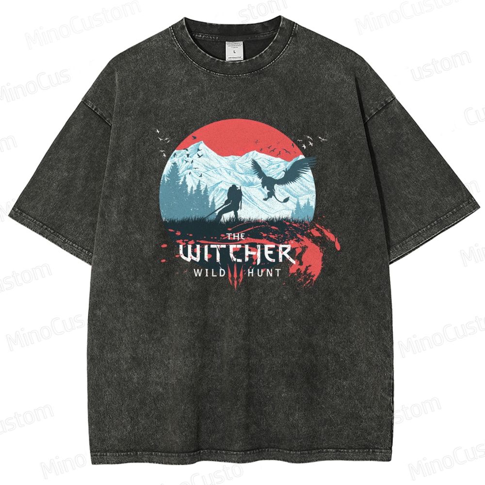 The Witcher: Wild Hunt Retro Fantasy Adventure Graphic Washed Vintage T-Shirt