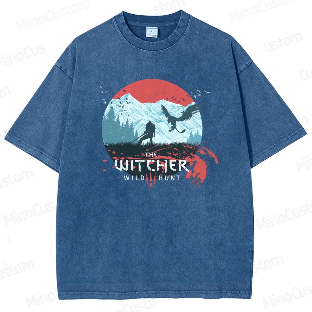 The Witcher: Wild Hunt Retro Fantasy Adventure Graphic Washed Vintage T-Shirt
