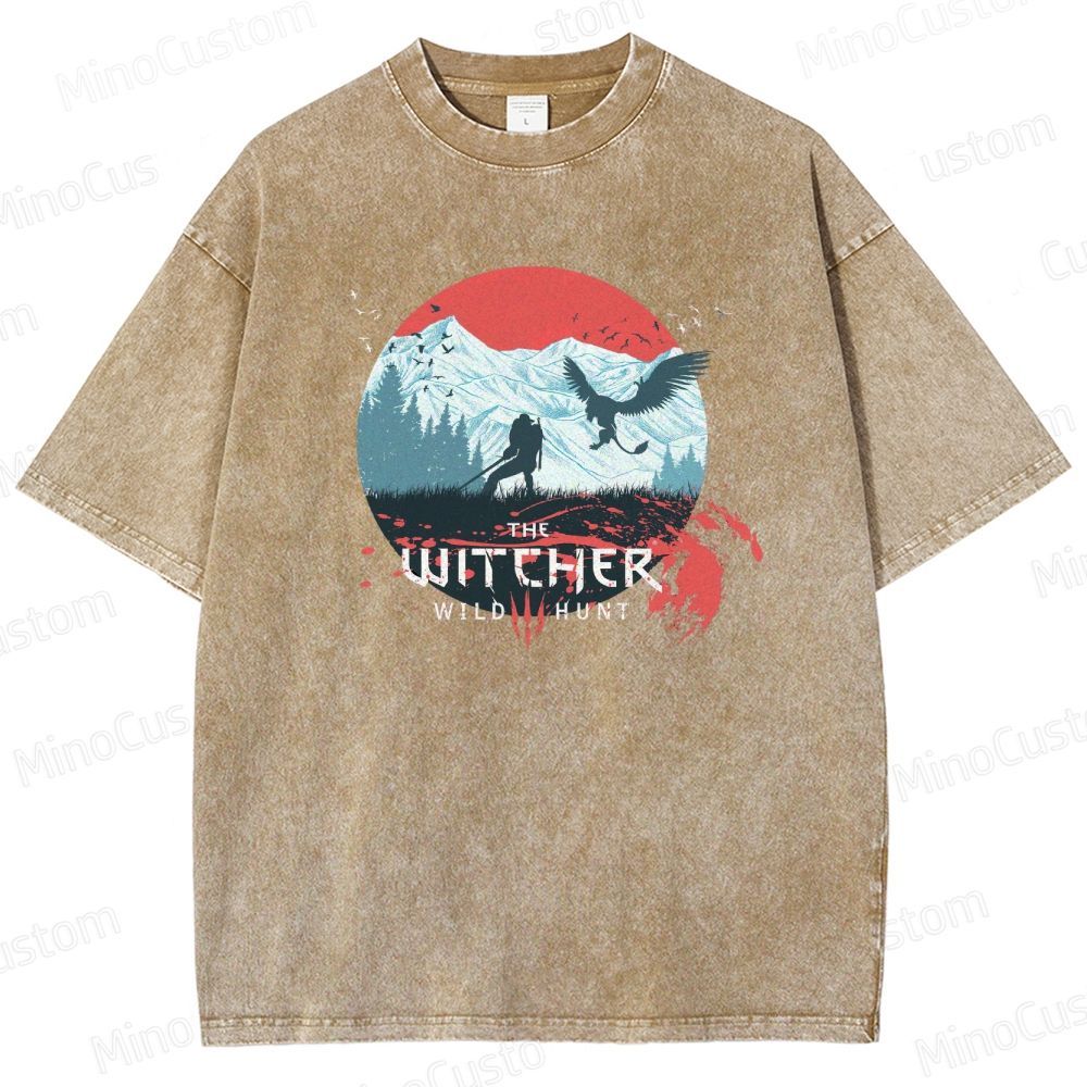 The Witcher: Wild Hunt Retro Fantasy Adventure Graphic Washed Vintage T-Shirt