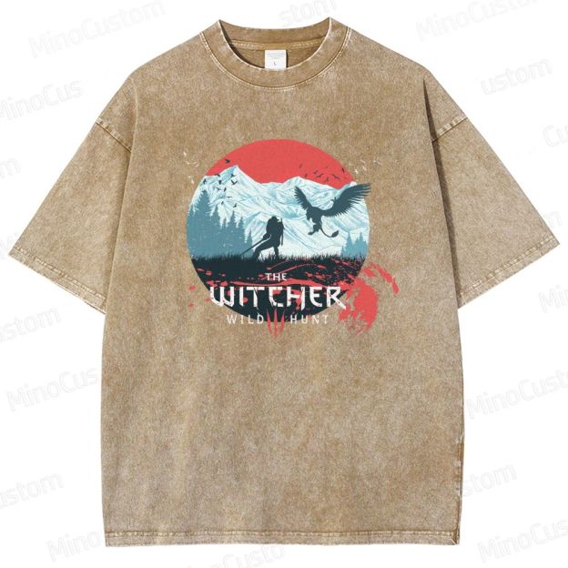 The Witcher: Wild Hunt Retro Fantasy Adventure Graphic Washed Vintage T-Shirt