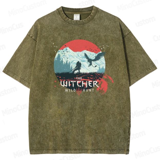 The Witcher: Wild Hunt Retro Fantasy Adventure Graphic Washed Vintage T-Shirt