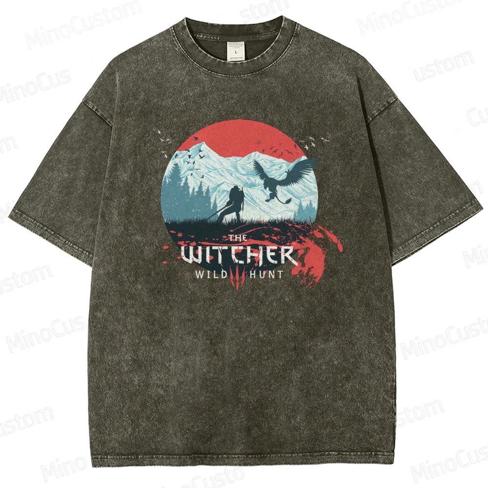 The Witcher: Wild Hunt Retro Fantasy Adventure Graphic Washed Vintage T-Shirt