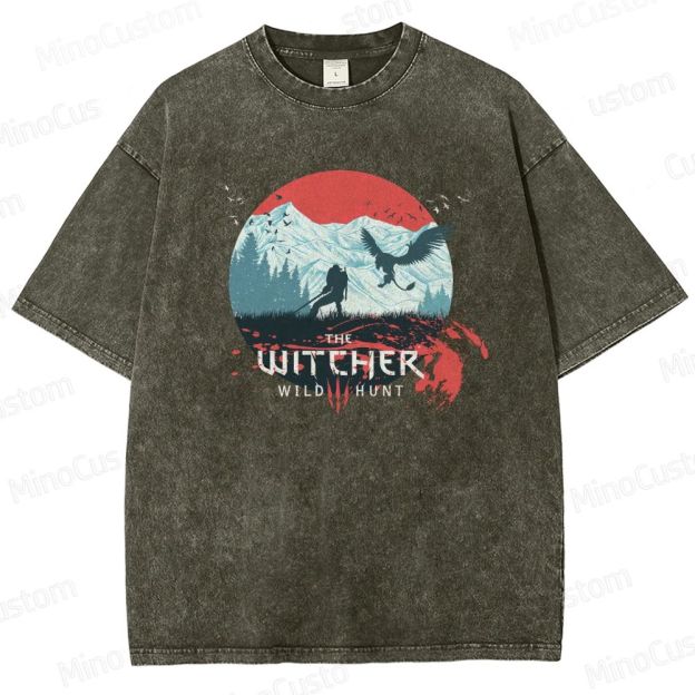 The Witcher: Wild Hunt Retro Fantasy Adventure Graphic Washed Vintage T-Shirt
