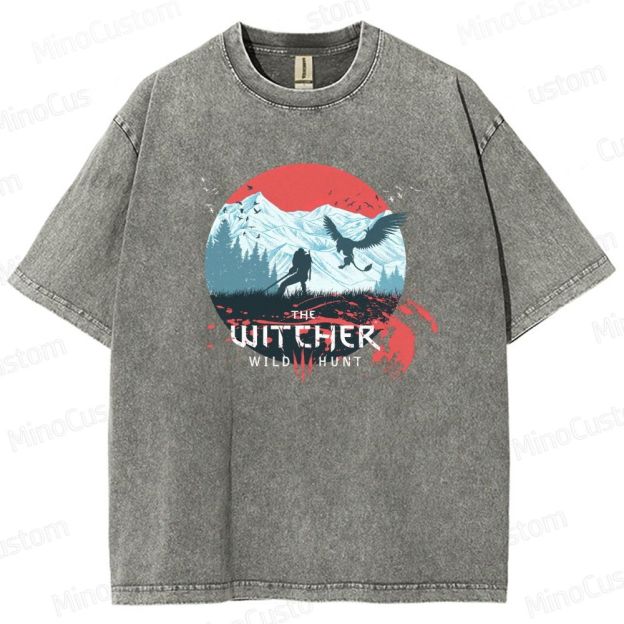 The Witcher: Wild Hunt Retro Fantasy Adventure Graphic Washed Vintage T-Shirt