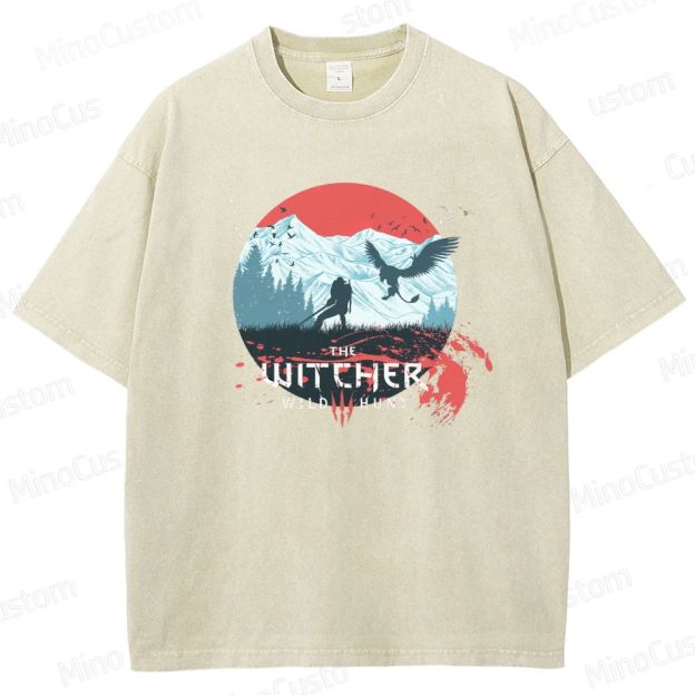 The Witcher: Wild Hunt Retro Fantasy Adventure Graphic Washed Vintage T-Shirt