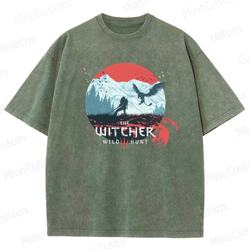 The Witcher: Wild Hunt Retro Fantasy Adventure Graphic Washed Vintage T-Shirt
