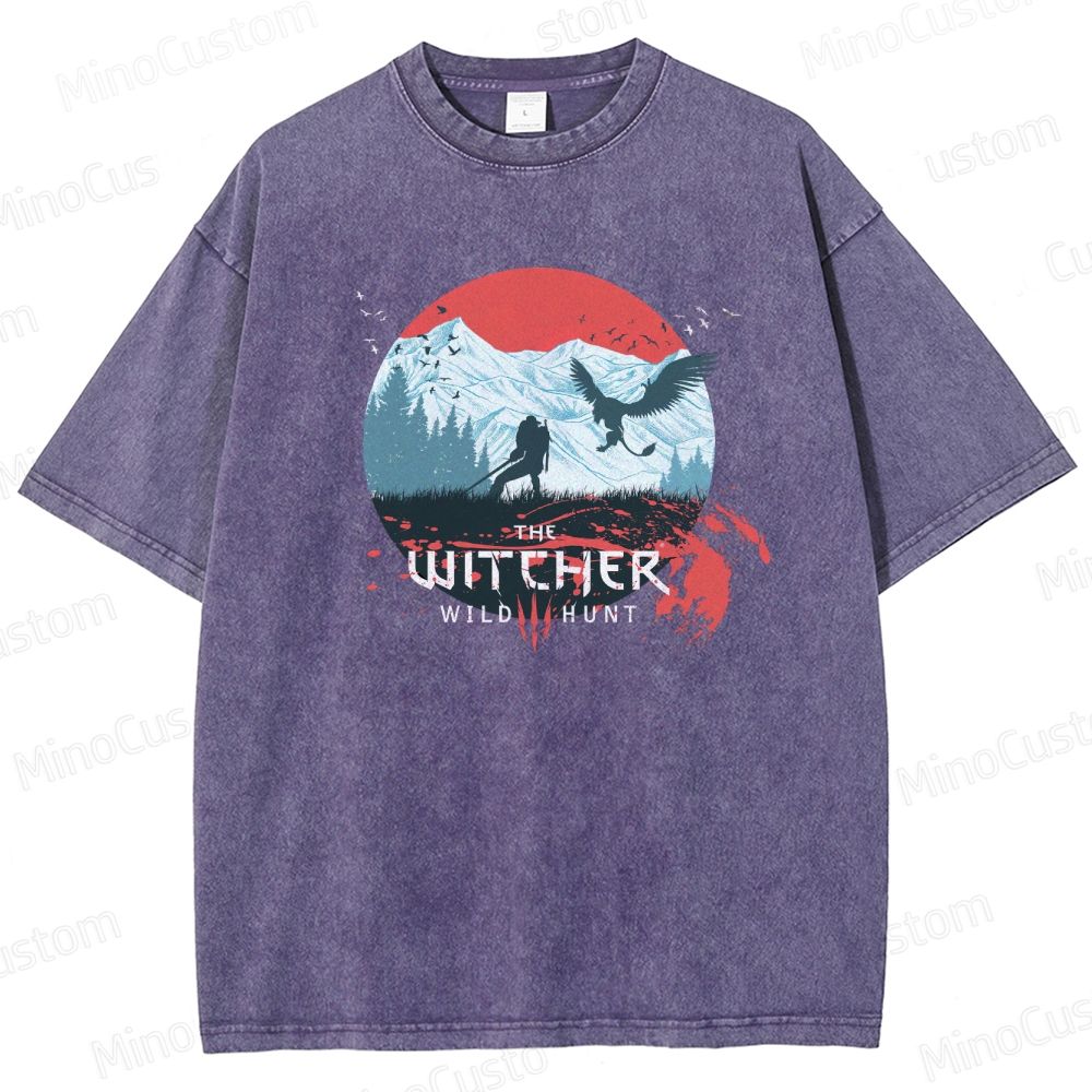 The Witcher: Wild Hunt Retro Fantasy Adventure Graphic Washed Vintage T-Shirt