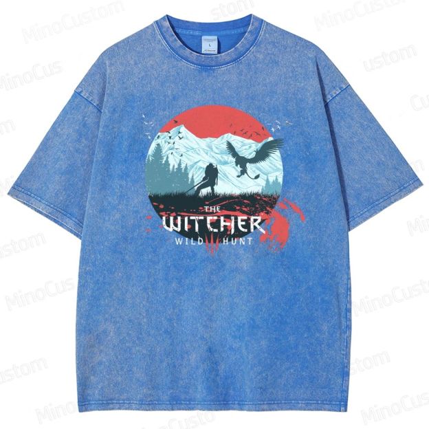 The Witcher: Wild Hunt Retro Fantasy Adventure Graphic Washed Vintage T-Shirt