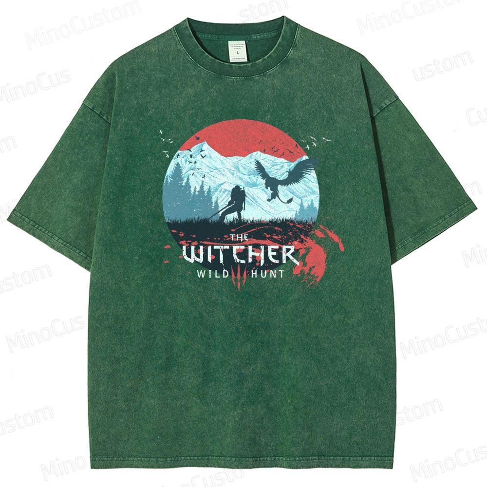 The Witcher: Wild Hunt Retro Fantasy Adventure Graphic Washed Vintage T-Shirt