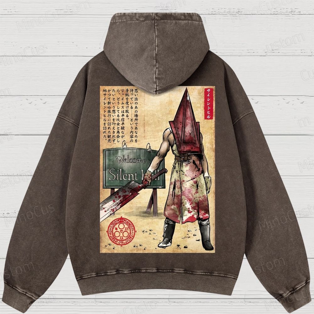 Pyramid Head woodblock Washed Hoodies 