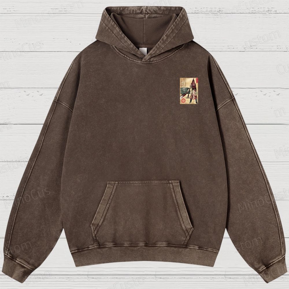 Pyramid Head woodblock Washed Hoodies 