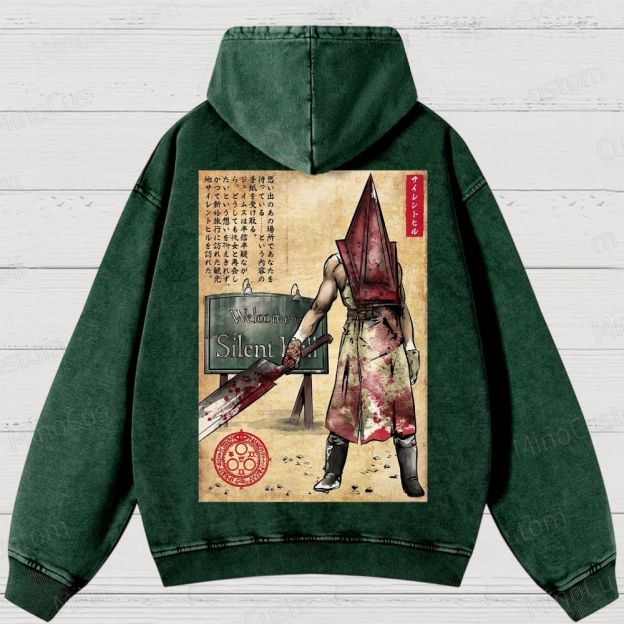 Pyramid Head woodblock Washed Hoodies 