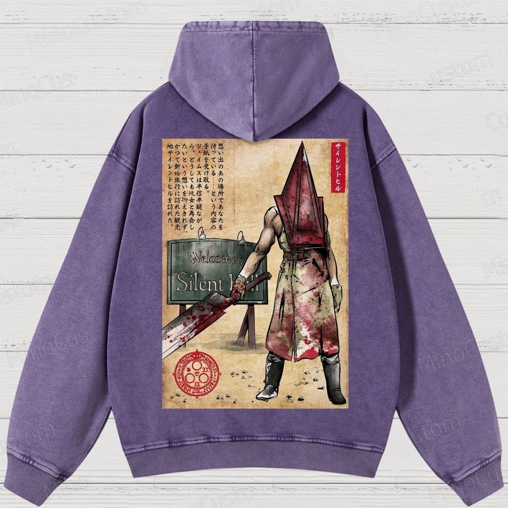 Pyramid Head woodblock Washed Hoodies 